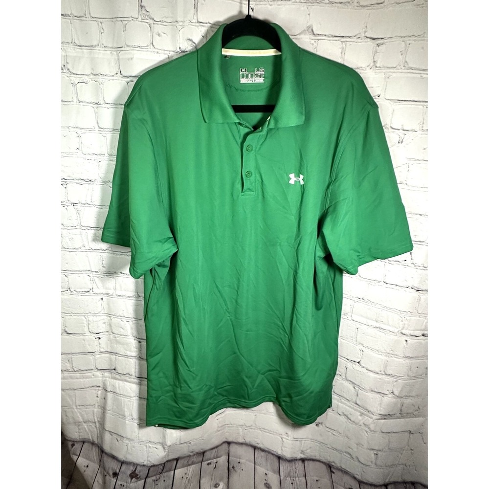 Under Armour Mens HeatGear Loose Fit Short Sleeve Polo Shirt Green Large LG